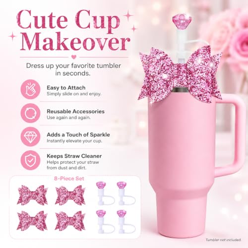 Stanley Cup Accessories Set - 7Pcs Pink Charm & Straw Kit