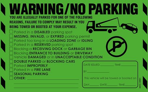 100 Pack Hard to Remove No Parking Stickers - 5x8 Warning Labels