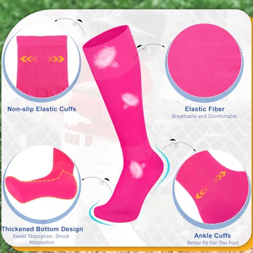 VONMELLI Youth Pink Baseball Belt & Socks Combo - Softball Accessories for Boys & Adults, 2 Pairs Socks & 1 Belt
