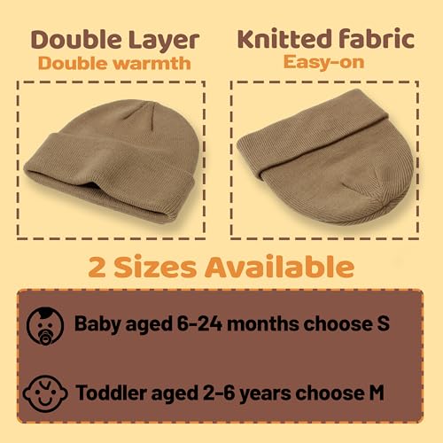 Baby Beanie 3-Pack Winter Hats for Toddler 6-24 Months - Black/Beige/Deep Camel