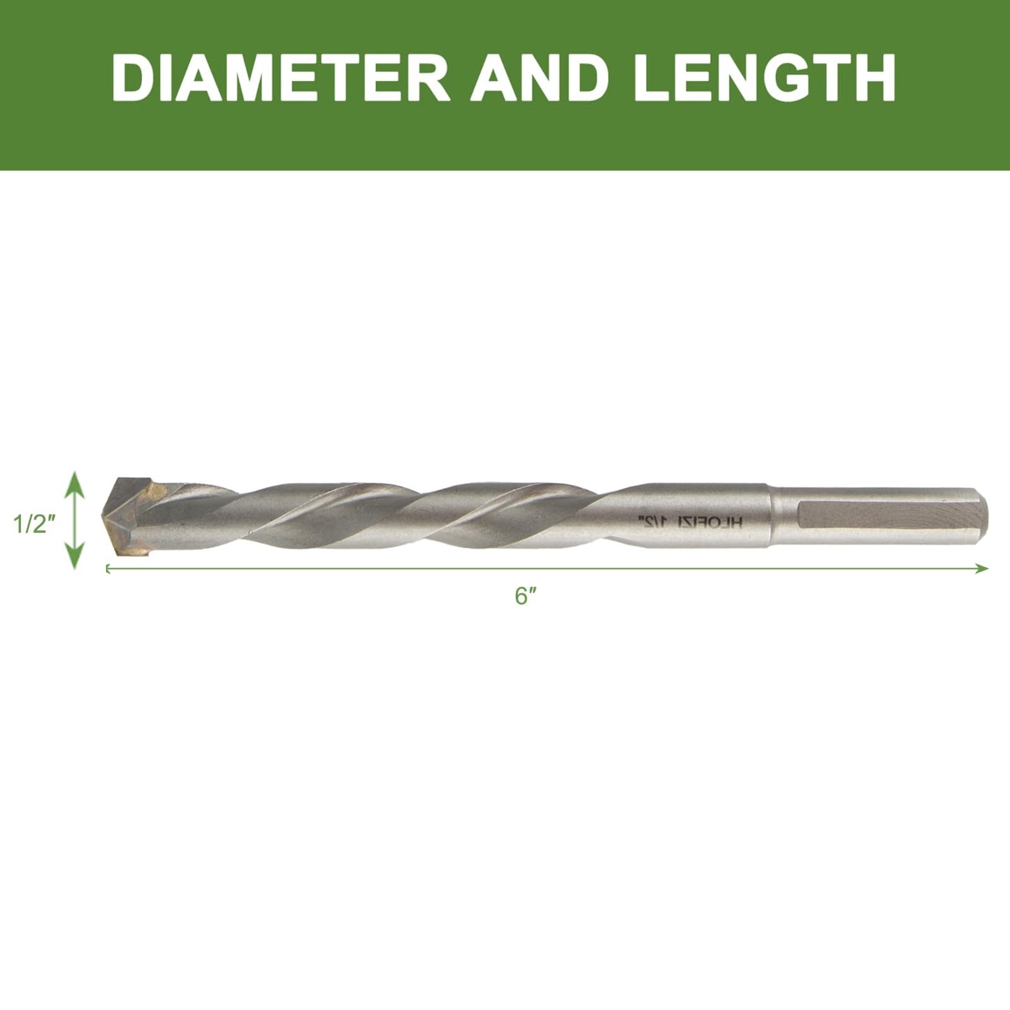 HLOFIZI 1/2" x 6" Masonry Drill Bits 1/2 inch Concrete Hammer Drill Bits Carbide Tipped, for Cement, Brick, Stone, 2 Pack