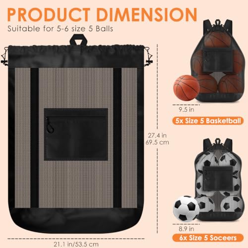 BROTOU 21x27 inch Soccer Ball Bag with Double Shoulder Straps (Fits 5 Basketballs/6 Soccer Balls) - Black