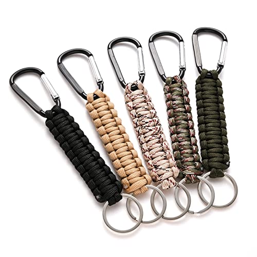 5-Pack Paracord Keychain Clips with Carabiner Lanyards for Outdoor Use