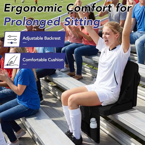 Adjustable Stadium Seat with Back Support & Cushion - Portable Bleacher Chair