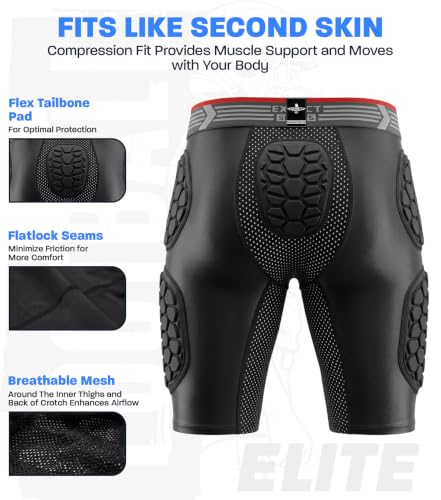 Exxact Sports Elite 5-Pad Adult Football Girdle Black Medium with Cup Pocket