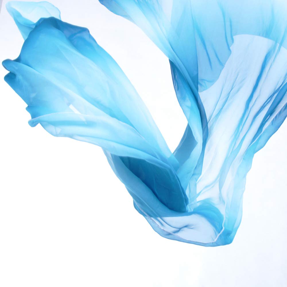 2Pcs Silk Veils Poi Chain Balls Women Belly Dance Poi Streamer Throw Ball for Party (Lakeblue White)