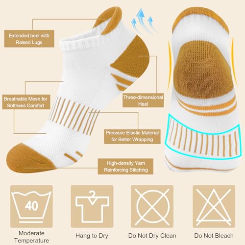 Breathable Ankle Socks for Women - 5 Pairs, Blue, White, Purple, Pink, Yellow, Green
