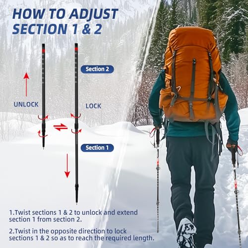 Croosseoutdoors Red Hiking Poles - Lightweight Adjustable Trekking Poles, 53in