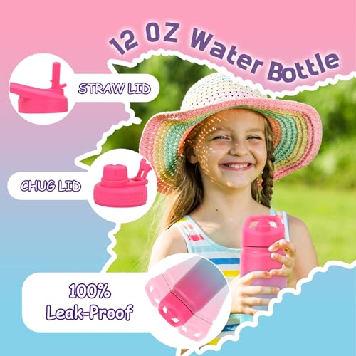 Kids Insulated Stainless Steel Water Bottle 12oz with Straw & Chug Lids - Punch Green Variation