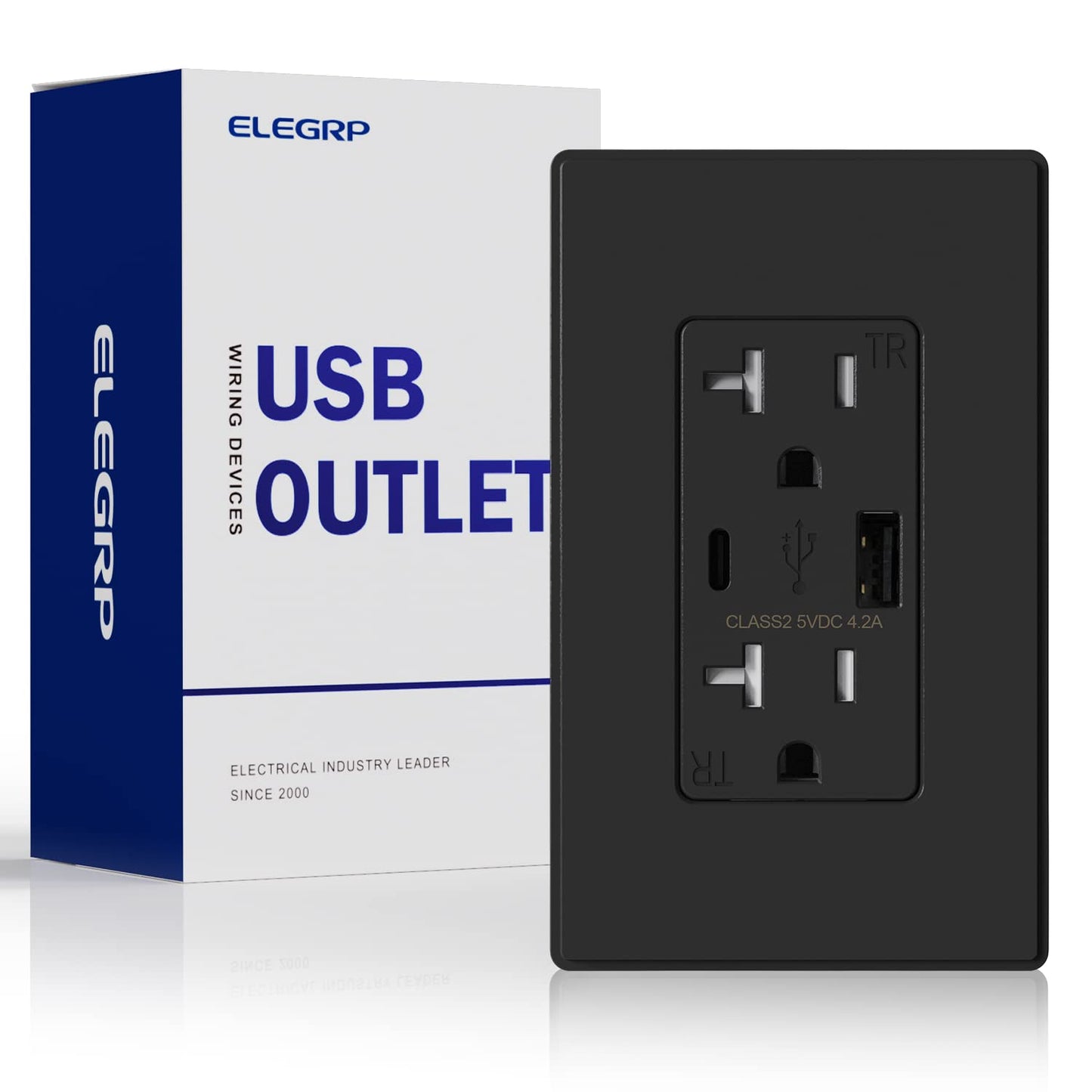 USB Wall Charger Outlet with A & C Ports - 15A Tamper Resistant, UL Listed, 6 Pack, Light Almond