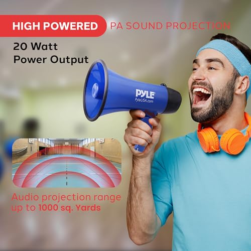Portable Megaphone Speaker with Siren - 20W, Battery Operated, Blue