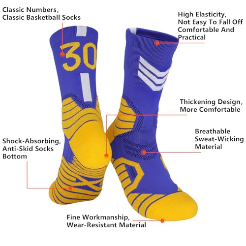 Basketball Socks - Compression Cushion Team Number Socks - Blue/White-30