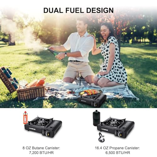 Camplux Dual Fuel 1 Burner Portable Stove with Carrying Case – Propane & Butane, CSA Certified