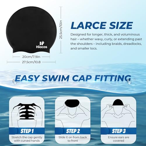 Large Swim Cap for Women Men Adults, Silicone Swimming Long Hair,