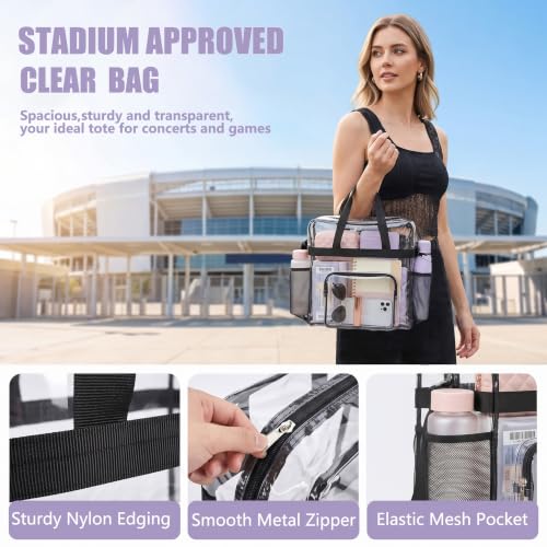 OBERITOL Clear Stadium & Sports Event Tote Bag - Waterproof PVC, Reinforced Strap, Large Size