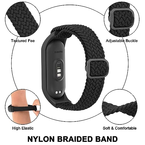 Nylon Bands for Xiaomi Mi Band 7/6/5/4/3 - 2 Pack Soft Braided Straps - Black & Green