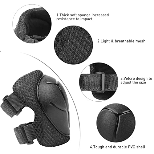 Kids Knee and Elbow Pads Protective Gear Set - Black, Small