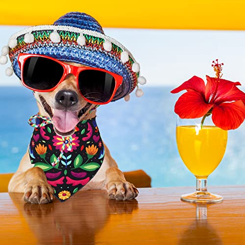 Whaline 2 Pack Floral Dog Bandanas - Adjustable Pet Scarf for Small to Large Dogs & Cats, Cinco De Mayo Fiesta Accessories