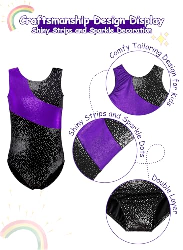 Girls' Gymnastics Biketard - Toddler Dance Ballet Leotard - Black Purple 3-4Y