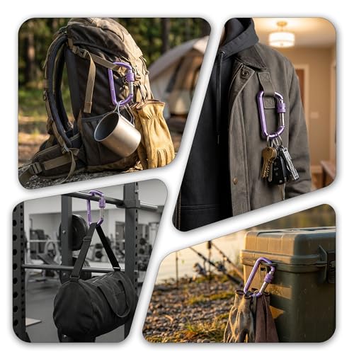 Purple 3-Pack Locking Carabiners 3 Inches, Strong 12kN D-Shape Outdoor Gear