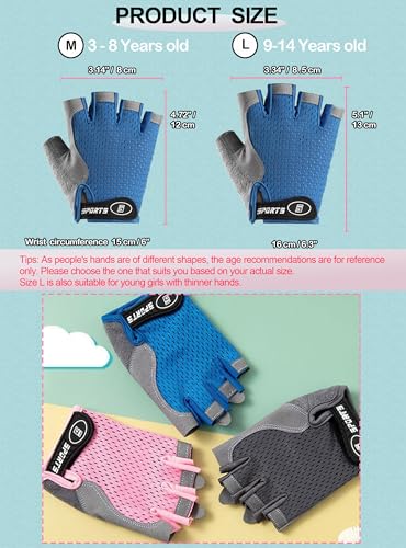 Kids Cycling Gloves - Fingerless, Breathable, Blue, Size M (3-8 Years)