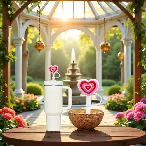 Heart Straw Cover for 10mm Tumbler Straws - Pink Silicone Dust-Proof Topper