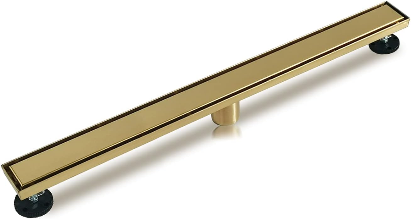 Neodrain 18-Inch Gold Linear Shower Drain - Brushed Brass, Tile Insert Cover & Hair Strainer