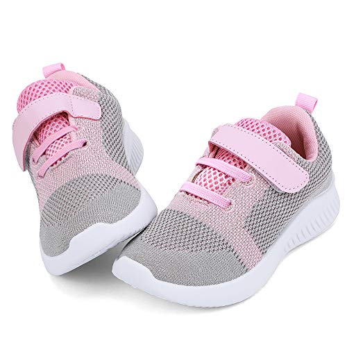 Nerteo Toddler Girls Boys Running & Walking Sneakers - Light Grey/Pink, Size 5