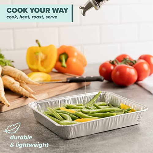 PlasticPro 50 Pack Disposable Aluminum Grill Liners 8.5x7 Inches - Ribbed Drip Pans for Grilling & Broiling