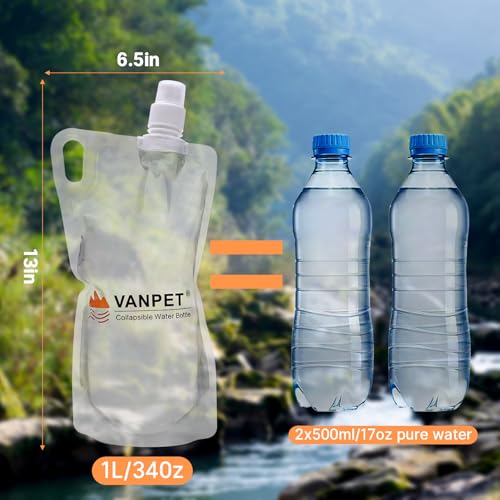 VANPET 1L Hiking Collapsible Water Bottles, 33OZ BPA-Free Plastic