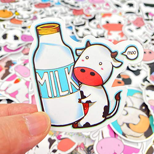 50 Pcs Cow Stickers Pack - Waterproof Vinyl Cartoon Animal Decals for Kids