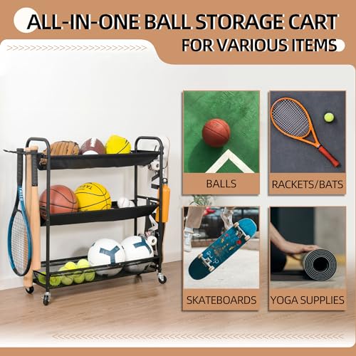 3-Tier Sports Ball Storage Rack with Wheels | Garage & Gym Organizer
