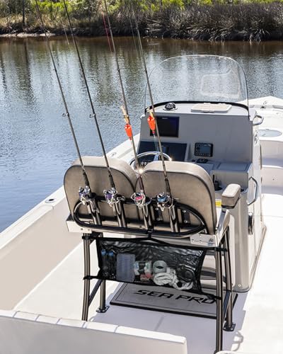 PLOZANO 32 Inch Boat Storage Bag with 3 Divisions, Adjustable Mesh Organizer for Tackle & Life Jackets
