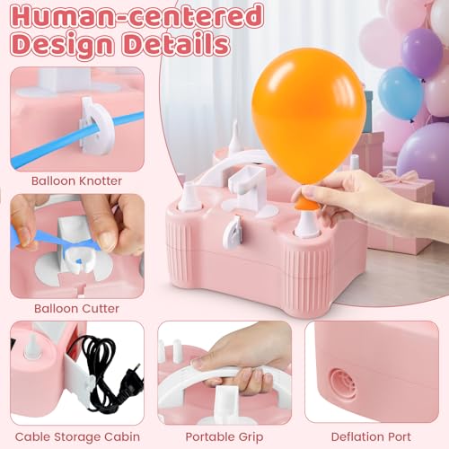 Pink 4-in-1 Electric Balloon Pump with Nozzles & Tying Tool - Portable 600W