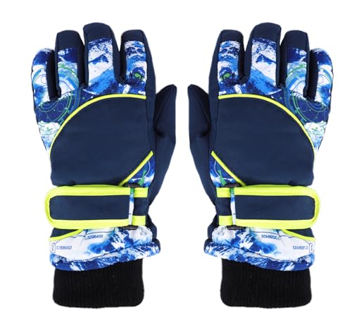 Kids Windproof Winter Ski Gloves - Dark Blue, Ages 4-7