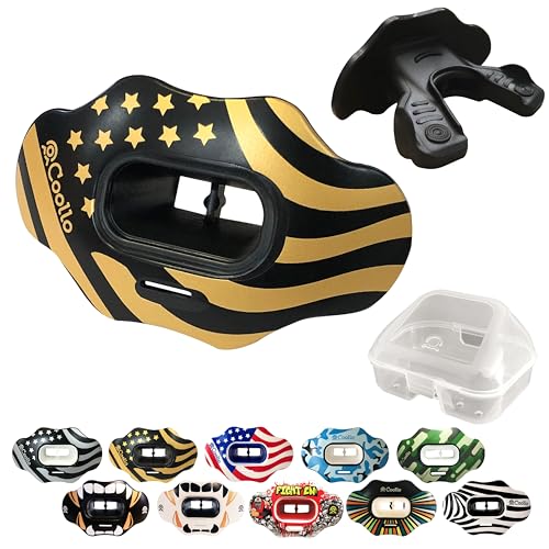 COOLLO SPORTS Lip Guard Mouth Guard for Football – MAXX with Case, American Flag Gold, One Size 8+