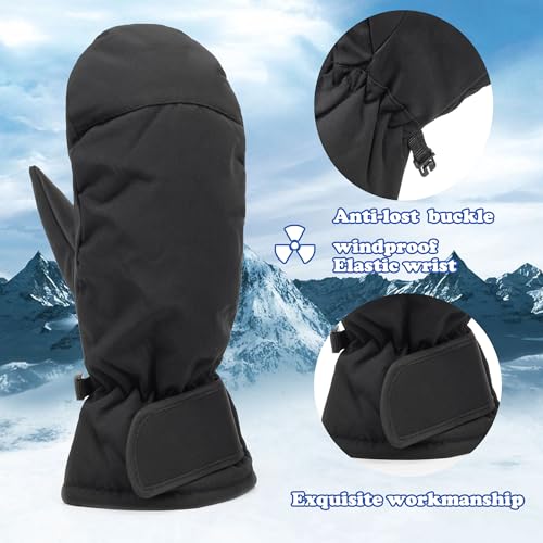 Water-Repellent Thermal Winter Ski Gloves for Men & Women - Black, 11x4.7in