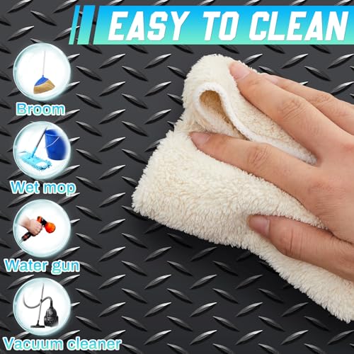 Breling 16 in x 10 ft Rubber Diamond Plate Rolls Garage Floor Mat for Under Car, Heavy Duty Flooring Rug for Trailers Garage, PVC Water/Stain Outside Stall Resistant Parking Rv Tool