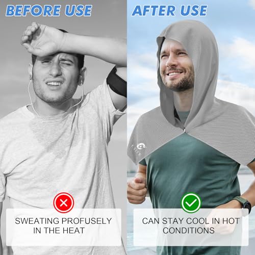 Cooling Hoodie Towel - Instant Cooling Neck & Face Towel - Light Gray