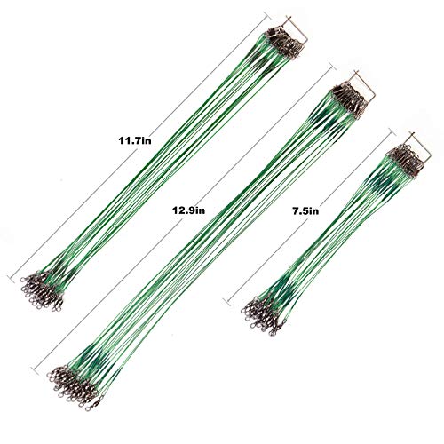 60PCS Steel Fishing Leaders with Swivels - Nylon-Coated Green