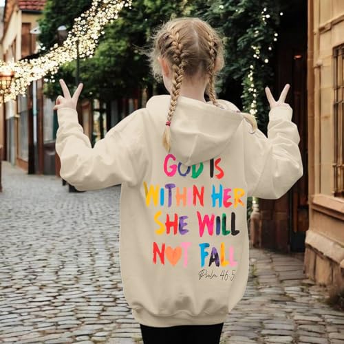 God is Within Her Hoodie for Girls - Apricot, Age 11-12