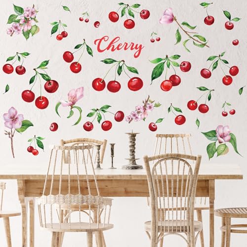 41 Pcs Cherry Fruit Wall Stickers - Peel and Stick Kitchen Decor