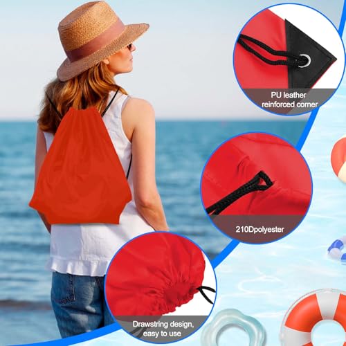Red Drawstring Bags - 6 Pcs Cinch Sack for Sports & Travel