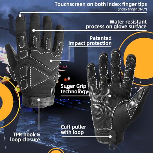 Tactical Gloves with Touchscreen - Black Full Finger 2.0 Medium