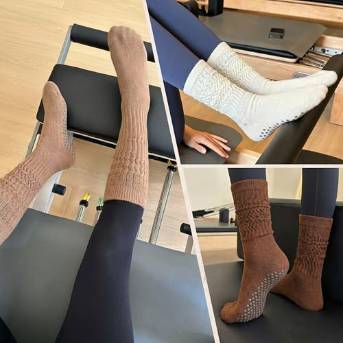 Pilates Grip Socks for Women - 3 Pairs Non-Slip Large Size