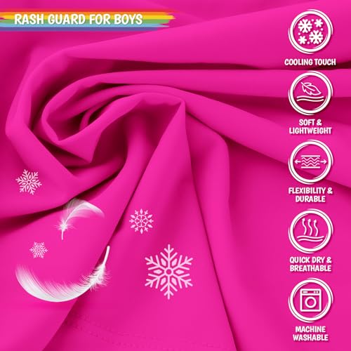 UPF 50 Rash Guard Swim Shirt for Boys - Neon Pink, 3T