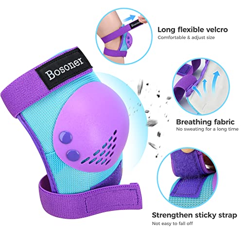 Kids Knee and Elbow Pads Set for Roller Skating - Blue/Purple, Small