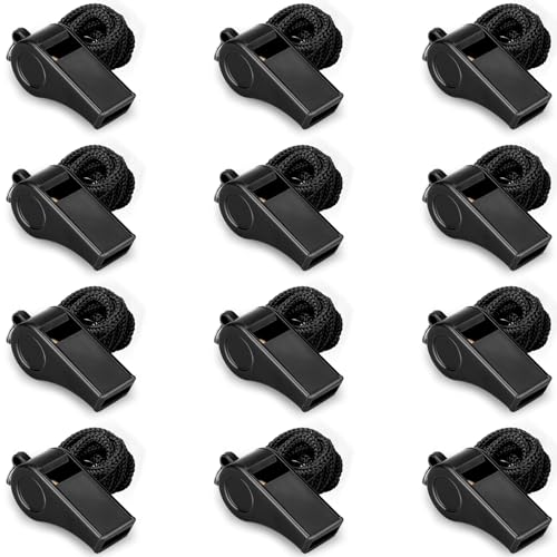 Loud Plastic Whistles with Lanyards - 12 Pack for Coaches & Emergencies