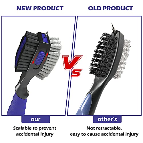 Golf Club Cleaner Brush Set - 2 Pack with Retractable Carabiner - Black & Blue