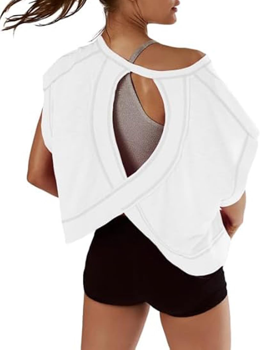 Skiennix Women's Backless Athletic Crop Tops - Short Sleeve Yoga & Running Tees in Y2K Style